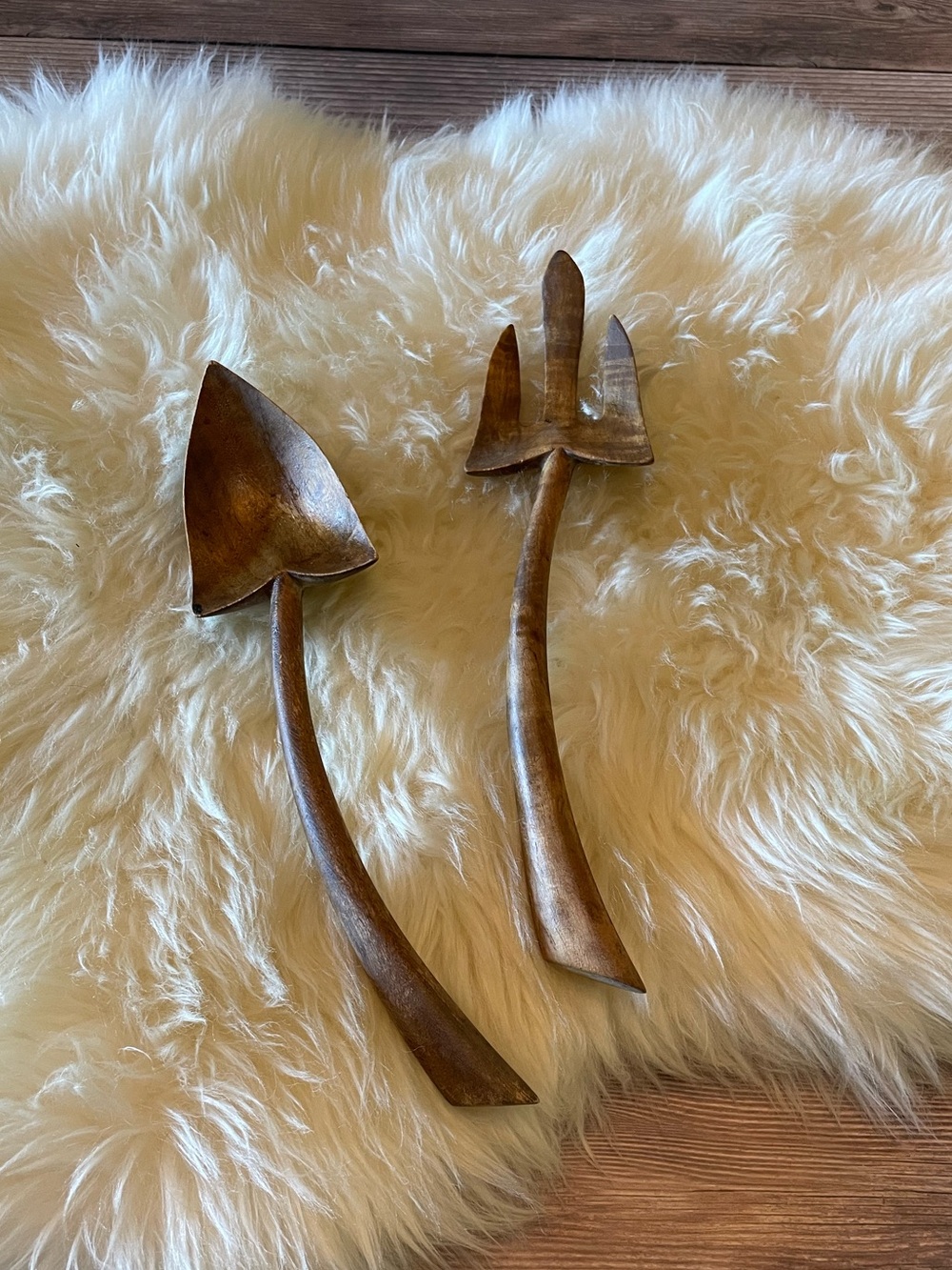 Mid Century Hand-carved Salad Servers
